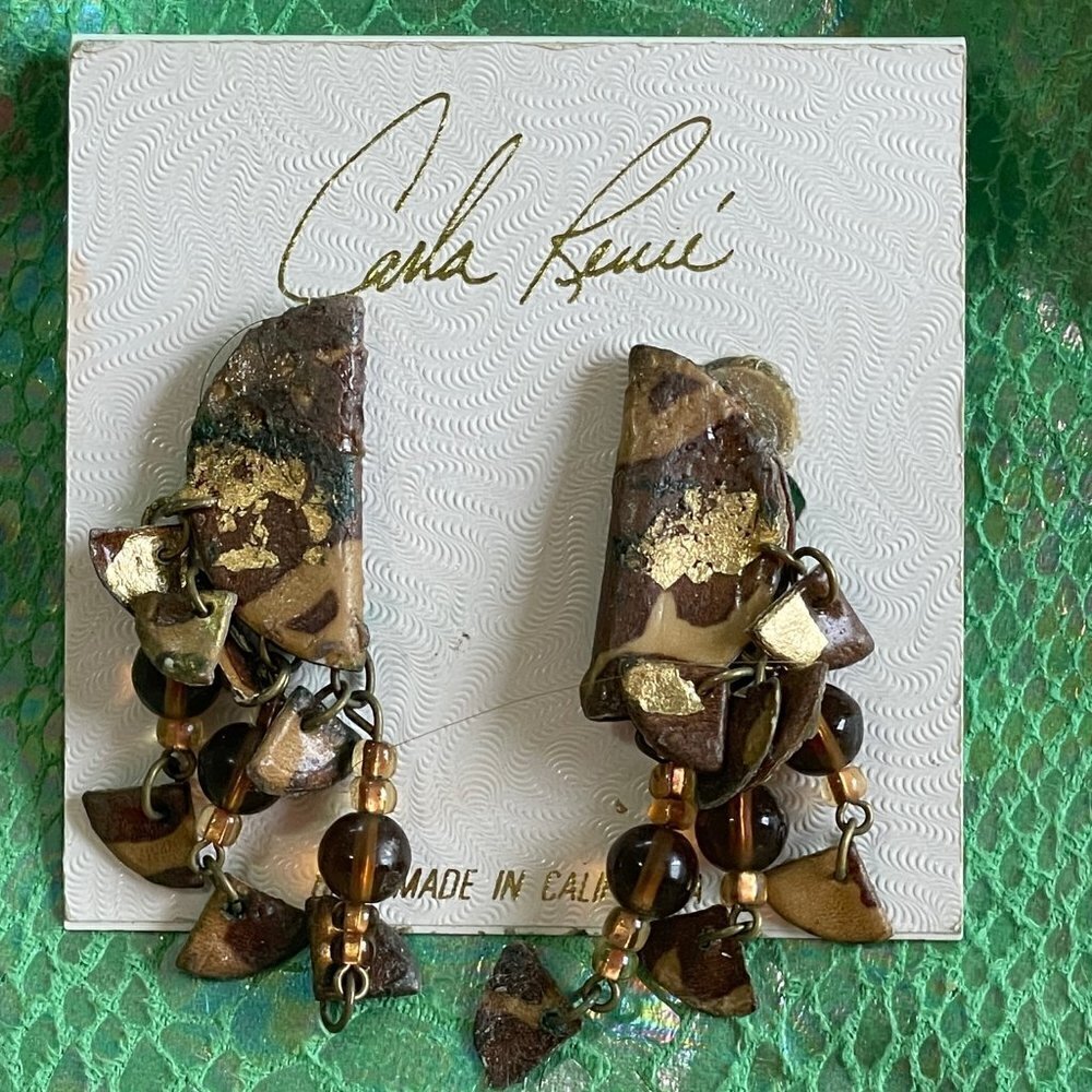 Vintage Carla Renee Handmade in California Dangle Pierced Earrings.  New  *